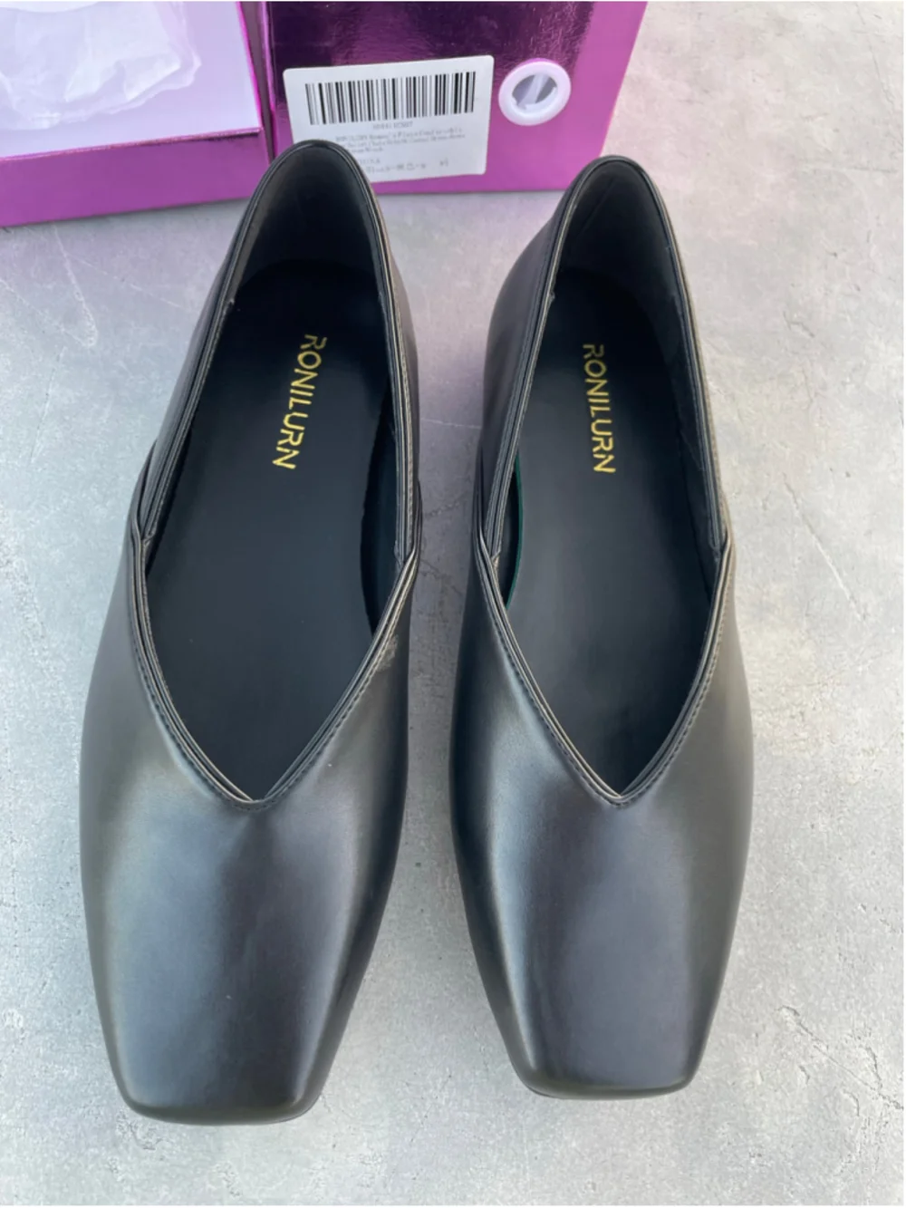 Women's RONILURN Black Square Toe Ballet Flats Size 8